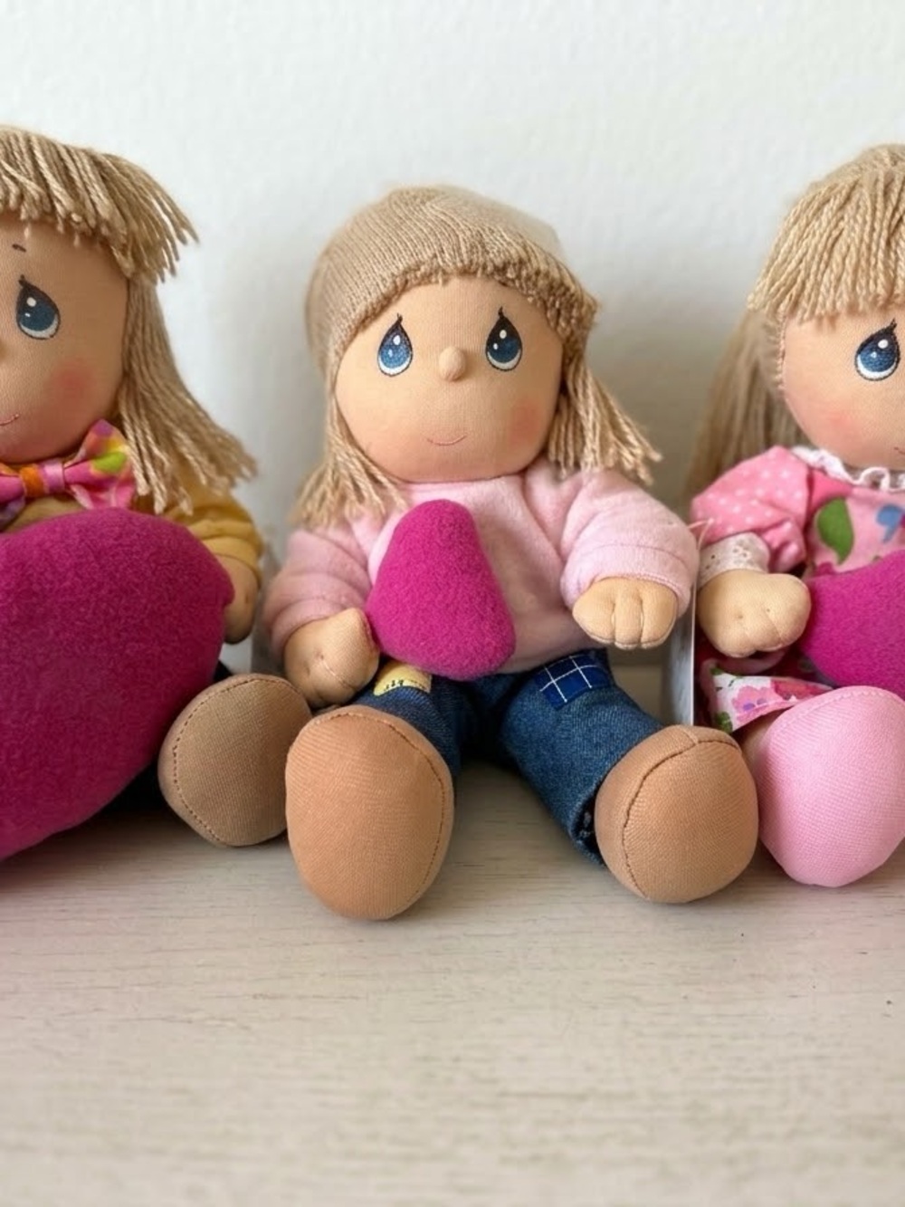 Precious Moments Beige Rag Doll with Pink Heart and Blue Jeans 2004 designe